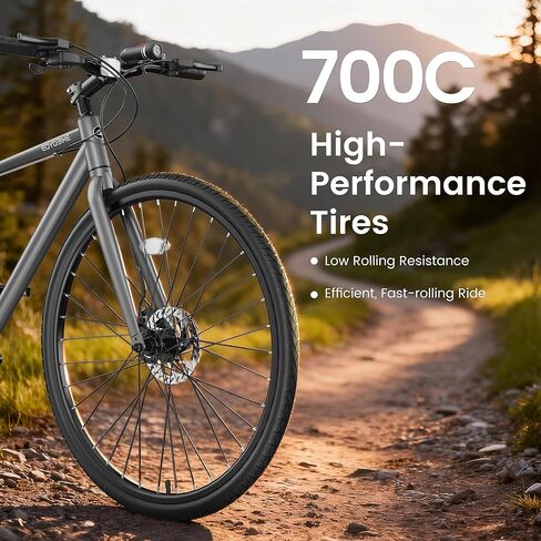 دراجة MOPHOTO الهجينة للبالغين، دراجة ركاب في المدينة 700C، إطار من الألومنيوم خفيف الوزن، دراجة لياقة بدنية حضرية 8 سرعات للرجال والنساء، فرامل قرصية مزدوجة، مقود مسطح مستقيم، مصباح أمامي LED وعاكسات in Kuwait