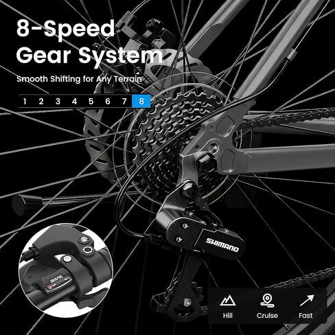 دراجة MOPHOTO الهجينة للبالغين، دراجة ركاب في المدينة 700C، إطار من الألومنيوم خفيف الوزن، دراجة لياقة بدنية حضرية 8 سرعات للرجال والنساء، فرامل قرصية مزدوجة، مقود مسطح مستقيم، مصباح أمامي LED وعاكسات in Kuwait