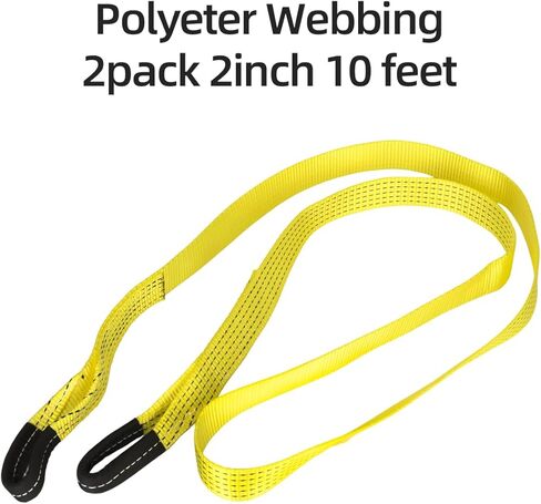 2 Pack 10' x 2" Lifting Sling Straps, 10 Feet Heavy Duty Lift Rigging Strap Tree Saver Recovery Securing Straps, Polyester Flat Towing Web Sling Winch Strap for Trailer, Hoist, Truck. in Saudi Arabia