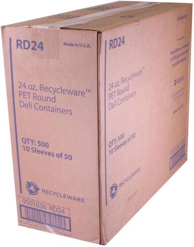 Fabri-Kal 9501036 24 oz 4.6 in. Diameter x 3.6 in. Height Plastic Recycleware Round Deli Container - Clear (500/Carton) in Kuwait