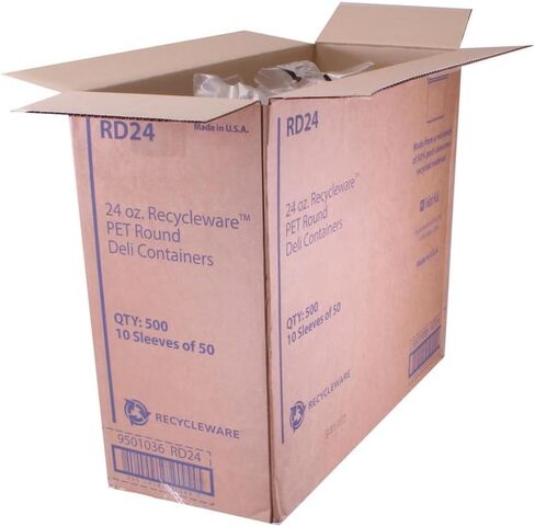 Fabri-Kal 9501036 24 oz 4.6 in. Diameter x 3.6 in. Height Plastic Recycleware Round Deli Container - Clear (500/Carton) in Kuwait