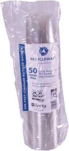 Fabri-Kal 9501036 24 oz 4.6 in. Diameter x 3.6 in. Height Plastic Recycleware Round Deli Container - Clear (500/Carton) in Kuwait