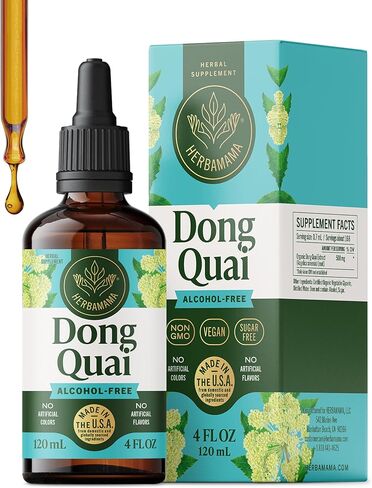 HERBAMAMA Dong Quai Supplement for Women - Vegan Women’s Support with Angelica Sinensis Extract Drops - Mood & Calm Support with Angelica Root Tincture - Non-GMO, Alcohol & Sugar-Free, 56-Day Supply in Saudi Arabia