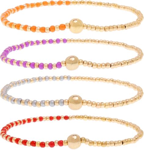 Gold Beaded Stackable Friendship Bracelets Set for Women, Handmade Boho Stretch Summer Jewelry Gift. in Kuwait