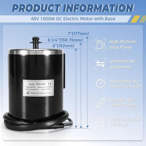 48V 1000W Electric Motor 11-Teeth Fit for Scooter E-Bike Go-Kart Electric Mini Bikes - Replace MY1020 ZY1020G Reversible with 11 Teeth Sprocket #25 Chain 6.35 Pitch Reversible Brushed DC Motor in Kuwait