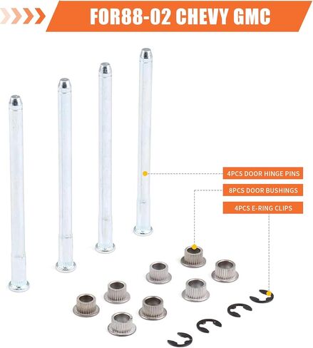 16 PCS Car Door Hinge Pins and Bushings, Stabilized Pin & Bushing & E-ring Clamp Repair Kit, Anti-rust Metal Fastening Replacement, Compatible with 1988-2002 Chevy GMC (Silver) in Kuwait