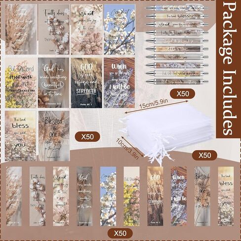 yeaqee 200 PCS مجموعة الهدايا المسيحية تشمل 50 آيات الكتاب المقدس إشارات مرجعية لعلامات الكتاب 50 نقاط نقاط الالتواء 50 دفتر الكتاب المقدس 50 أكياس أورجانزا ملونة CNA Week Gifts Bulk for Church Women in Saudi Arabia