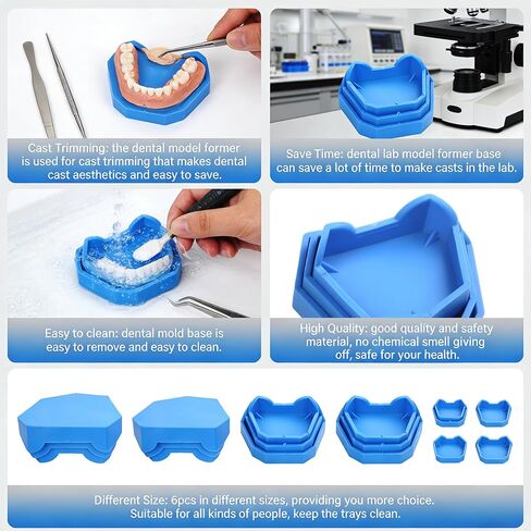 Dental Model Base Former Dental Casting Trimming Impression Tray Impression Trays Base Molds Silicone S/M/L for Dental Lab 6 Pcs in Kuwait