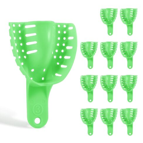 Dental Impression Trays Adult 12 Pcs Disposable Plastic Teeth Impression Tray with Perforated Design for Orthodontics and Oral Tools (Medium Upper #3, Green) in Kuwait
