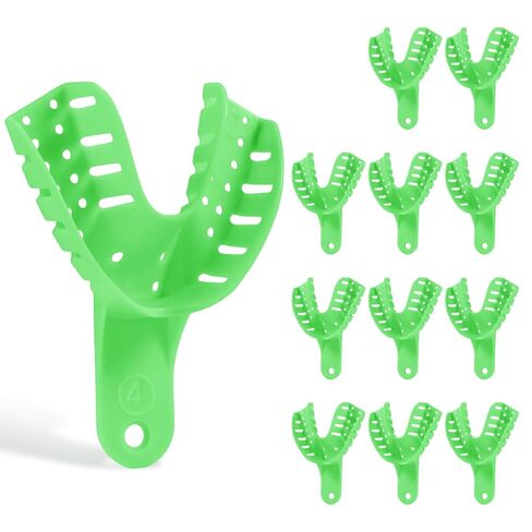 Dental Impression Trays Adult 12 Pcs Disposable Plastic Teeth Impression Tray with Perforated Design for Orthodontics and Oral Tools (Medium Upper #3, Green) in Saudi Arabia