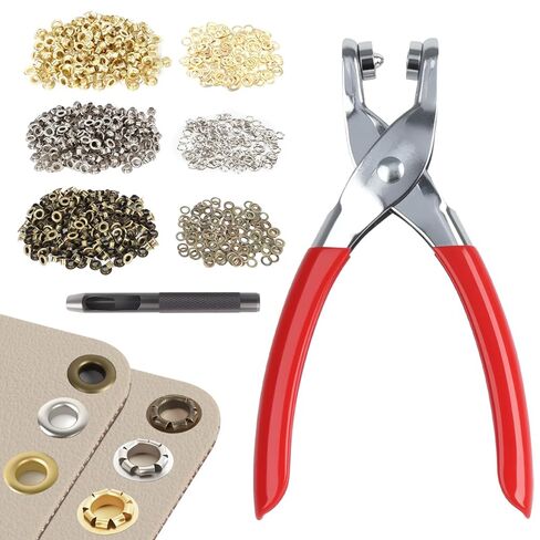 1203Pcs Grommet Tool Kit, 1/4 Inch 6mm(Inside Diameter) Grommet Eyelet Pliers Kit with 1200 Metal Eyelets with Washers(Gold, Silver and Copper), Eyelet Kit for Fabric, Leather, Shoes, Belt, Crafts in Kuwait