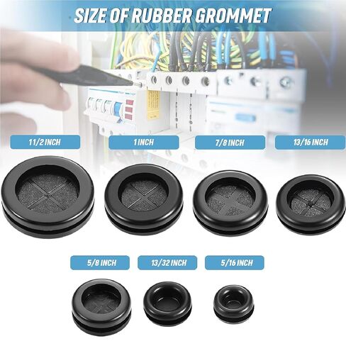 Round Rubber Plug Hole Grommet Kit 7 Sizes Black Double Sided Electrical Firewall Gasket Kit for Protecting Cable Wire Hole Plug Assortment Automotive Supply (52 Pieces) in Saudi Arabia