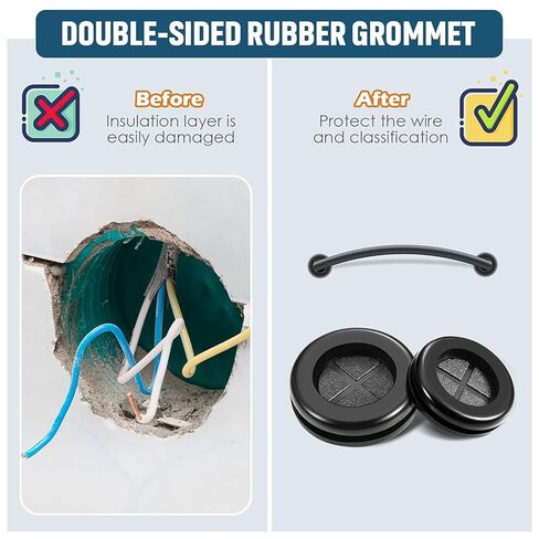 Round Rubber Plug Hole Grommet Kit 7 Sizes Black Double Sided Electrical Firewall Gasket Kit for Protecting Cable Wire Hole Plug Assortment Automotive Supply (52 Pieces) in Saudi Arabia