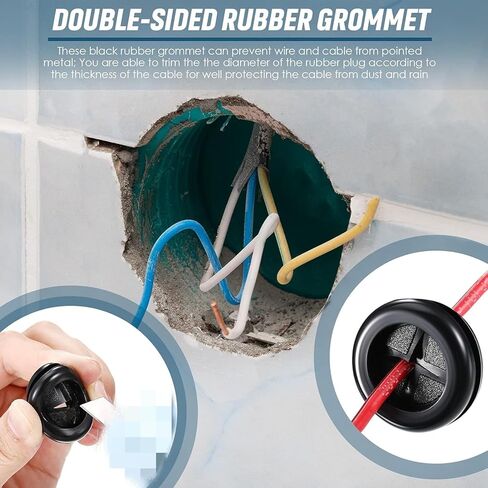 Round Rubber Plug Hole Grommet Kit 7 Sizes Black Double Sided Electrical Firewall Gasket Kit for Protecting Cable Wire Hole Plug Assortment Automotive Supply (52 Pieces) in Saudi Arabia