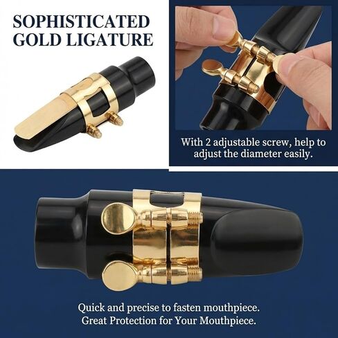 Alto Saxophone Ligature, Alto Sax Mouthpiece Ligature with Adjustable Screws, Double Screws Saxophone Gold Ligature Fastener with Gift Box for Sax Mouthpiece Instruments in Saudi Arabia