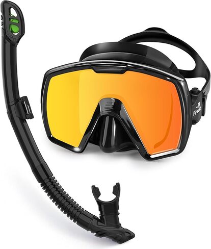 مجموعة فريلا للغطس الجاف للبالغين مع عدسات عاكسة مضادة للضباب 180 درجة رؤية واسعة مضادة للضباب، قناع غوص مع غطاء للأنف، معدات الغطس للرجال والنساء in Kuwait