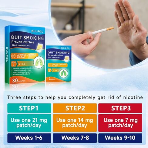 رقعات النيكوتين الخطوة 1 (30 قطعة)، 21 ملجم من رقعات الإقلاع عن التدخين، تساعد على الإقلاع عن التدخين، مضادات فعالة سهلة للملصقات، مساعدات الإقلاع عن التدخين التي تعمل لمدة أسبوعين in Kuwait