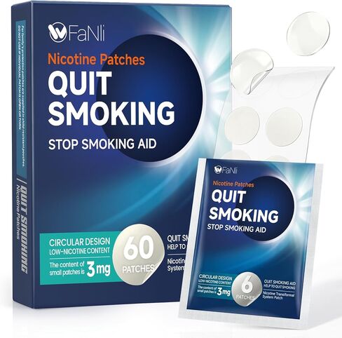 60 Count - Nicotine Patches 3mg (Applicable to Step 1/Step 2/Step 3), Transdermal Stop Smoking Aid for Craving Relief, Flexible Dosing with Fast-Acting Nicotine Replacement Therapy in Kuwait