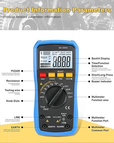 مقياس مقاومة العزل 2 في 1 ومقياس رقمي متعدد، مقياس ميغا أومتر 20 جيجا أوم/1000 فولت مع نطاق تلقائي، الاحتفاظ بالبيانات، جهاز اختبار جهد التيار المتردد/التيار المستمر، قياس السعة لاختبار المنزل الكهربائي in Kuwait