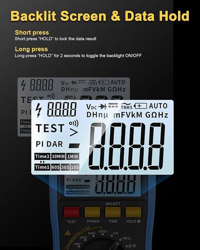 مقياس مقاومة العزل 2 في 1 ومقياس رقمي متعدد، مقياس ميغا أومتر 20 جيجا أوم/1000 فولت مع نطاق تلقائي، الاحتفاظ بالبيانات، جهاز اختبار جهد التيار المتردد/التيار المستمر، قياس السعة لاختبار المنزل الكهربائي in Kuwait