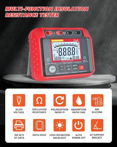 جهاز اختبار مقاومة العزل 250 فولت - 2500 فولت، مقياس ميغا أوم 1MΩ-200GΩ لاختبار العزل، مقياس ميجا أوم كهربائي مع شاشة LCD بإضاءة خلفية، تخزين بيانات 100، جهد الخرج، 10 فولت ~ 600 فولت تيار متردد/تيار مستمر الفولتميتر in Kuwait