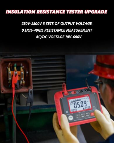 جهاز اختبار مقاومة العزل 250 فولت - 2500 فولت، مقياس ميغا أوم 1MΩ-200GΩ لاختبار العزل، مقياس ميجا أوم كهربائي مع شاشة LCD بإضاءة خلفية، تخزين بيانات 100، جهد الخرج، 10 فولت ~ 600 فولت تيار متردد/تيار مستمر الفولتميتر in Kuwait