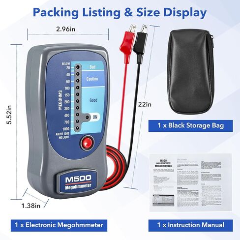 M500 Electronic Megohmmeter, Insulation Teste with Soft Carrying Case, 1000 Megohms at 500 V, for Motors, HVAC, Wiring in Kuwait