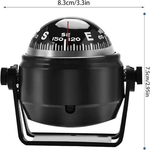 Electronic Marine Compass, Fast Response Precise Navigation, Adjustable Pivoting Compass, Black Design with Mounting Bracket, for Boaters, Sailors, Drivers, Marine Navigation, Boat in Saudi Arabia