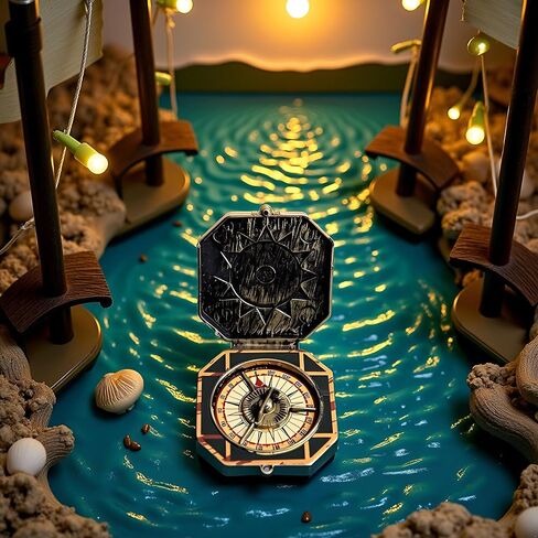 1Pc Metallic Compass, Nautical Compass Pirate Captain Costume Halloween Party Cosplay Decoration Deft Design Accessories Props,Costumes and Accessories in Saudi Arabia