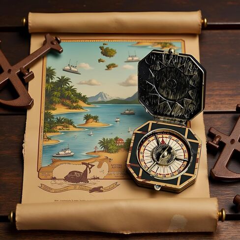 1Pc Metallic Compass, Nautical Compass Pirate Captain Costume Halloween Party Cosplay Decoration Deft Design Accessories Props,Costumes and Accessories in Saudi Arabia