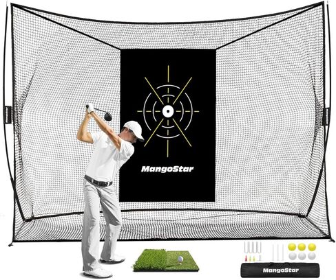 Mangostar Golf Net, 10x7ft Heavy Duty Golf Practice Net for Backyard Driving Real Golf Balls with Mat, Target Cloth, 7 Tees, 6 Balls, Carry Bag, Indoor Outdoor Golf Hitting Training Set in Kuwait