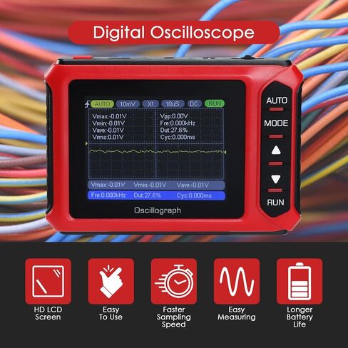 Handheld Digital Oscilloscope 2.8" Portable Automotive Oscilloscope Kit, 10MHz Bandwidth/48MS/s, Auto/Normal/Single Trigger, DDS Signal Generator (14 Waveforms) Mini Oscilloscope in Kuwait