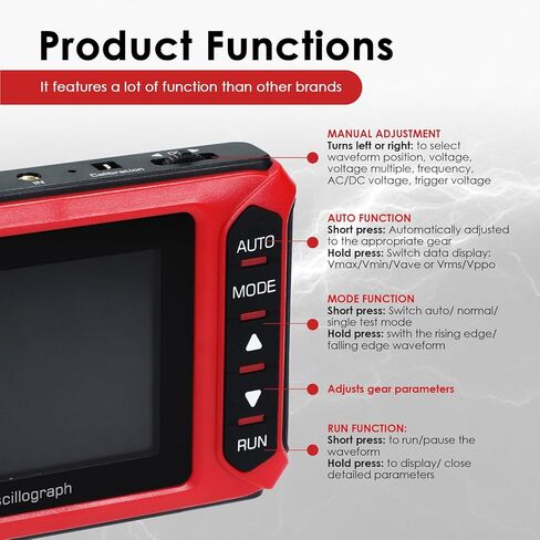 Handheld Digital Oscilloscope 2.8" Portable Automotive Oscilloscope Kit, 10MHz Bandwidth/48MS/s, Auto/Normal/Single Trigger, DDS Signal Generator (14 Waveforms) Mini Oscilloscope in Kuwait