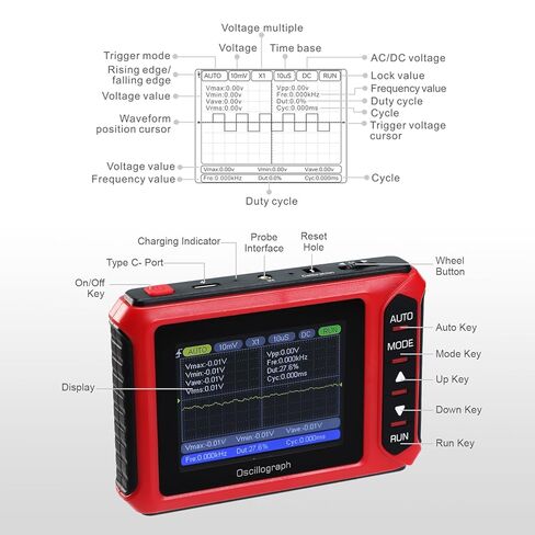 Handheld Digital Oscilloscope 2.8" Portable Automotive Oscilloscope Kit, 10MHz Bandwidth/48MS/s, Auto/Normal/Single Trigger, DDS Signal Generator (14 Waveforms) Mini Oscilloscope in Kuwait