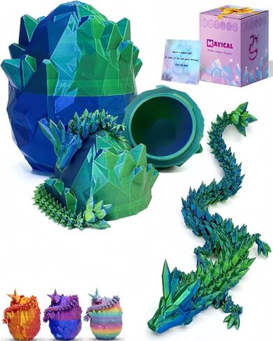 12" 3D Printed Dragon Egg Set with Gift Box & Card, Easter Eggs Mythical Dragon Eggs with Dragon Inside, Mystery Dragon, 3D Dragon Fidget for Birthday Gift, New Year Gift, Party Favours(Bluegreen) in Kuwait