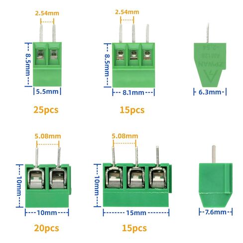 85 قطعة كتلة محطة المسمار 2.54 مللي متر 5.08 مللي متر الملعب 2P 3P PCB جبل محطات موصل مع دبابيس رأس ومفكات in Kuwait