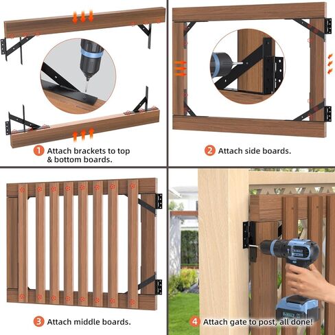 Gate Corner Brace Bracket Gate Kit for Wooden Fence Gate Hinges No Sag Frame Kit for Shed Doors, Driveway Gates, Corral Gates, Wood Windows (Black) in Saudi Arabia