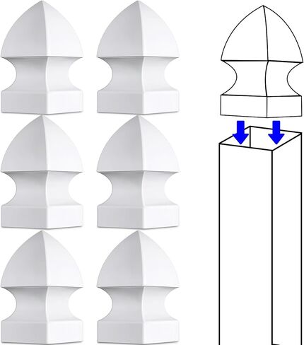 Lothee 6 Pcs Vinyl Post Cap Gothic Post Caps Decking Caps PVC Fence Parts for Decks Fence Mailbox (4'' X 4'') in Kuwait