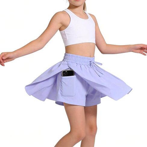 LX7 شورت رياضي فضفاض للفتيات مع جيب برباط 2 في 1 تنانير فراشة سريعة الجفاف للجري والتنس والرقص in Kuwait