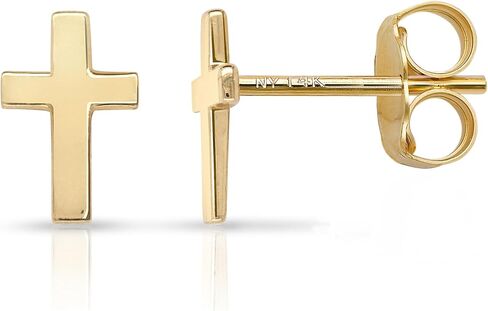 Olivia's Collection 14k White or Yellow Gold Push Back Stud Earrings (Cross) Multi Piercing to the 1st, 2nd, 3rd, Holes for a Woman, Man, Teens in Kuwait