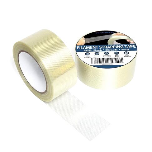 2 Rolls Filament Strapping Tape, 2'' x 55yds x 5.5mil Reinforced Fiberglass Heavy Duty Packing Strips,Resistant for Shipping Fixing and Protection,Sealing,Waterproof in Saudi Arabia