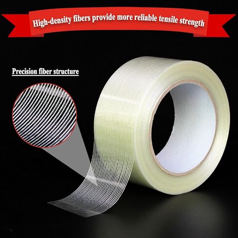 2 Rolls Filament Strapping Tape, 2'' x 55yds x 5.5mil Reinforced Fiberglass Heavy Duty Packing Strips,Resistant for Shipping Fixing and Protection,Sealing,Waterproof in Saudi Arabia