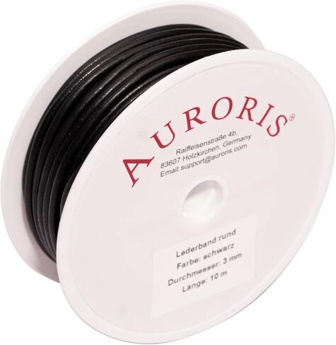 Auroris - 11 ياردة / 10 متر من الحبل الجلدي الأسود Ø 3 مم - أسود in Saudi Arabia