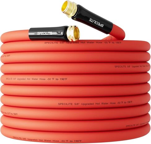 SPECILITE 5/8" Hot/Cold Rubber Garden Water Hose 50 ft, -50℉-190℉, 200psi Working, 600psi Burst, Flexible & Lightweight With 3/4" Brass Fittings for Yard, Outdoor, Farm, Agriculture, Construction, Red in Kuwait