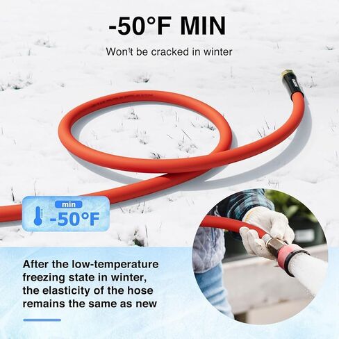 SPECILITE 5/8" Hot/Cold Rubber Garden Water Hose 50 ft, -50℉-190℉, 200psi Working, 600psi Burst, Flexible & Lightweight With 3/4" Brass Fittings for Yard, Outdoor, Farm, Agriculture, Construction, Red in Kuwait