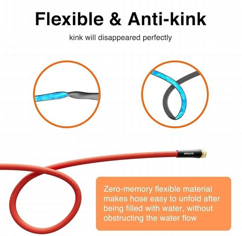 SPECILITE 5/8" Hot/Cold Rubber Garden Water Hose 50 ft, -50℉-190℉, 200psi Working, 600psi Burst, Flexible & Lightweight With 3/4" Brass Fittings for Yard, Outdoor, Farm, Agriculture, Construction, Red in Kuwait