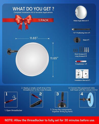 17.3" Wide‑Angle HD Convex Mirror with Crab Clamp Base - Acrylic Safety Security Traffic Corner Mirror, Round Frameless Observation Mirror for Garage, Driveway, Warehouse, Office, Store - Clamp-Mount in Saudi Arabia