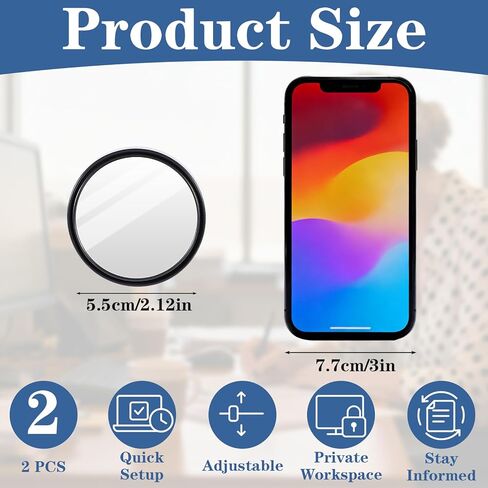 2 Pcs Office Desk Cubicle Mirror, 2.2" Wide Angle Convex Rear View Mirror, Stick-On Adjustable Monitor Mirrors to See Behind You, Small Round Safety Office Work Computer Decor for Personal Security in Saudi Arabia