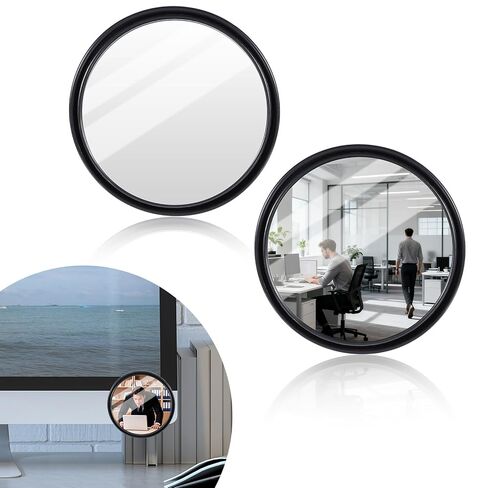 2 Pcs Office Desk Cubicle Mirror, 2.2" Wide Angle Convex Rear View Mirror, Stick-On Adjustable Monitor Mirrors to See Behind You, Small Round Safety Office Work Computer Decor for Personal Security in Saudi Arabia