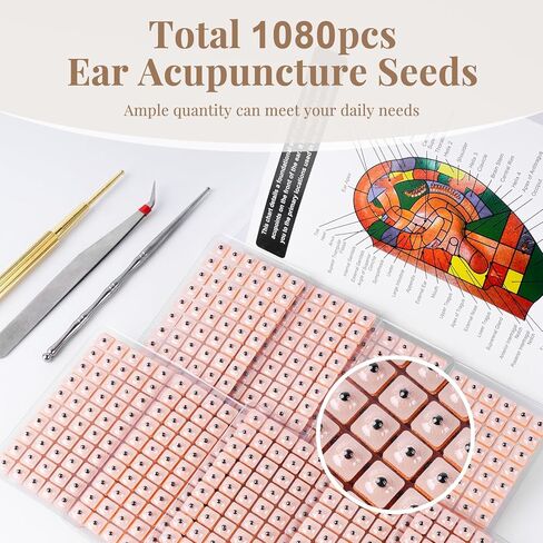 1080Pcs Ear Seeds Acupuncture Kit, Auricular Sticker Kit with Ears Seed, Acupressure Ear Chart, Acupuncture Pen, Tweezers in Kuwait
